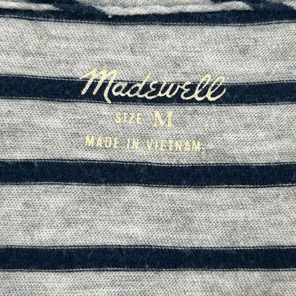Madewell Whisper Cotton V-Neck Striped Pocket Tee Gray Navy Women’s Size Medium - Picture 3 of 4